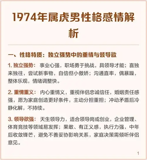 1974年出生的属虎人性格脾气特点有哪些？