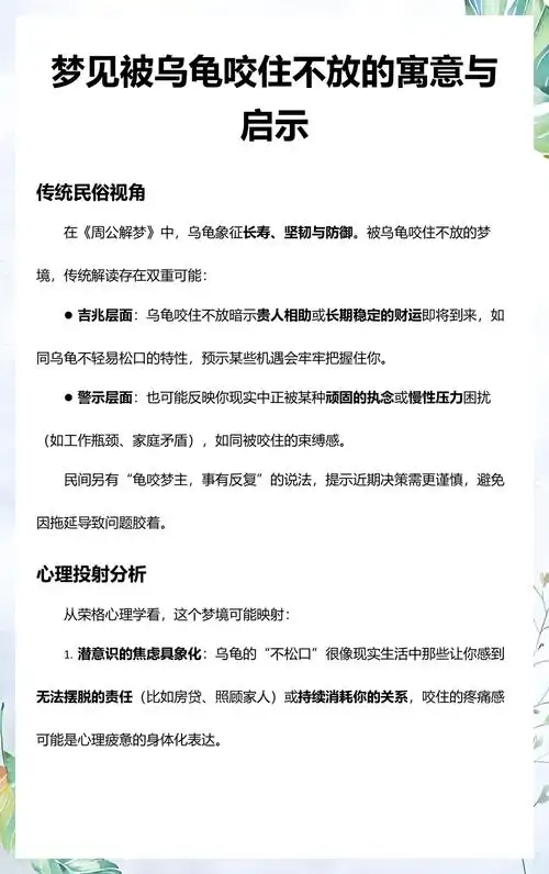 梦见自己被乌龟咬住不放，这究竟预示着什么含义？