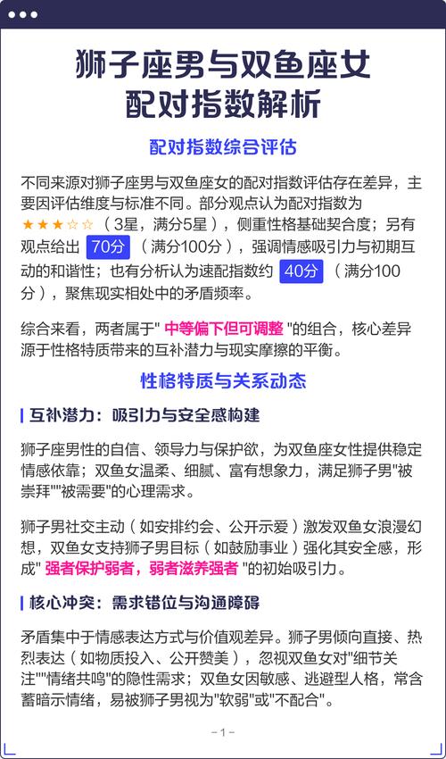 双鱼男和狮子座女配对指数是多少？他们的感情匹配度高吗？