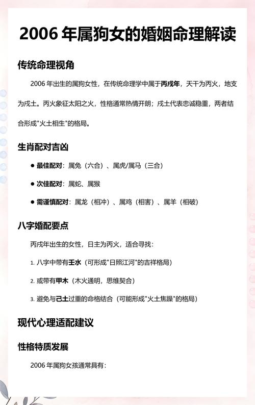 2006年属狗的女孩命运如何，她的命理特点是什么？