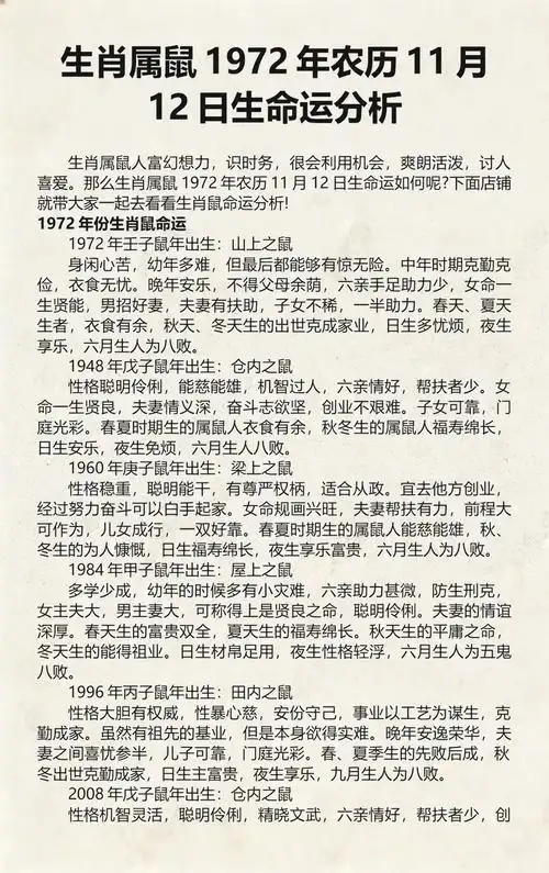 1972年属鼠的人今年运势如何分析？