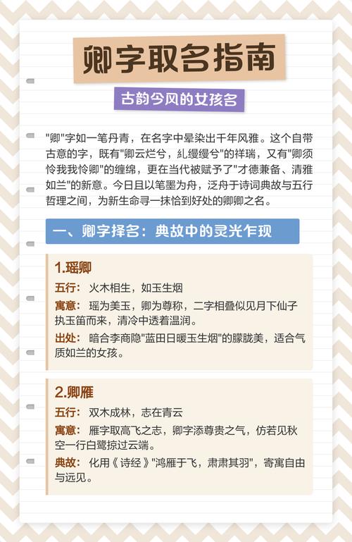 名字中使用卿字有什么美好寓意？是否适合女孩名字？