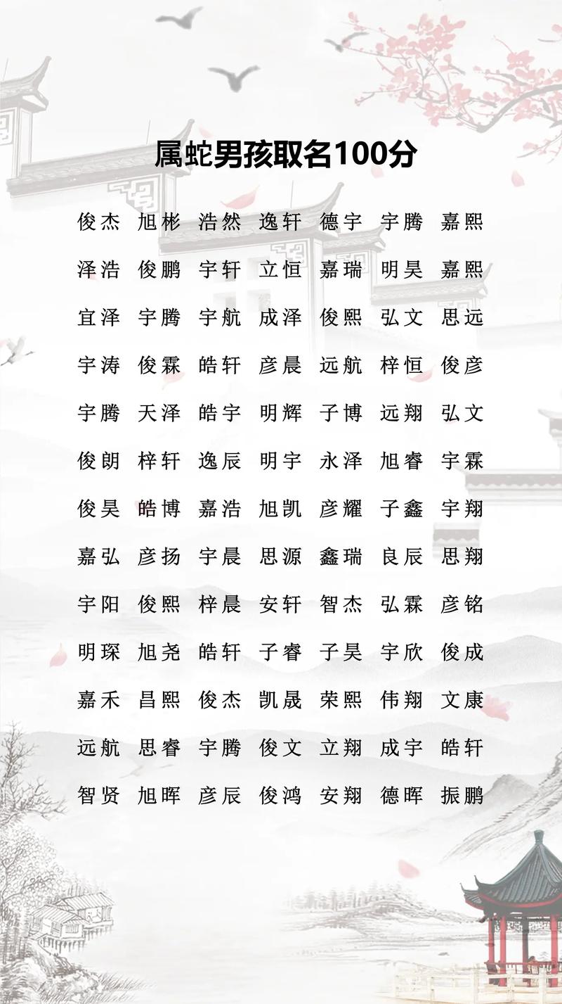 属蛇男孩取什么名字嫩得100分呢？
