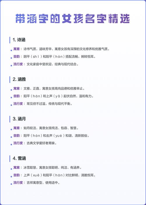 有哪些字可以组成带涵的高分女孩名字？