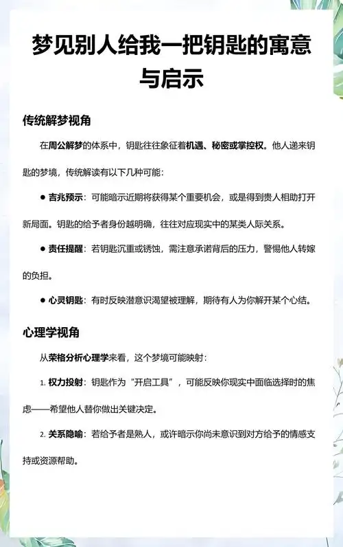 梦见别人给我钥匙预示着什么含义？