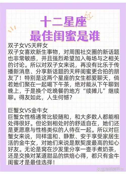 十二星座中，哪些星座最适合做闺蜜呢？
