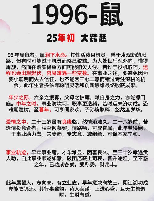 1996年属鼠的未时出生的人命运如何？