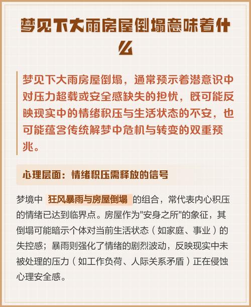 梦见房子被水冲倒塌是什么预兆的含义是什么？