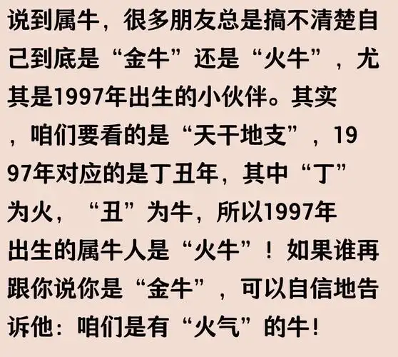 1997年属牛的人是火牛命还是水牛命？