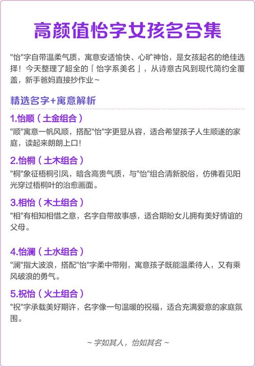 有没有好听又寓意的女孩名字，包含怡字，忒别吉利呢？