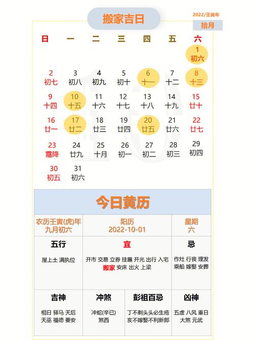 2022年10月有哪些黄道吉日适合搬家？