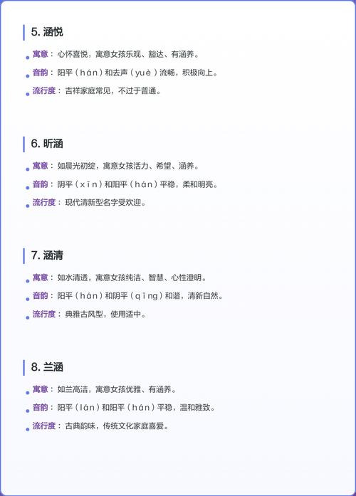 有哪些字可以组成带涵的高分女孩名字？