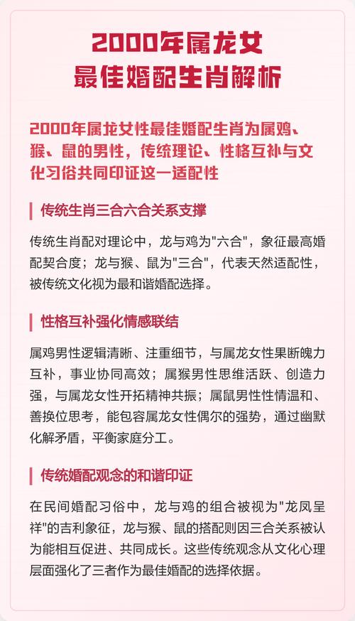 2000年属龙女性最适合与哪个生肖结婚？最佳婚配生肖是哪个？