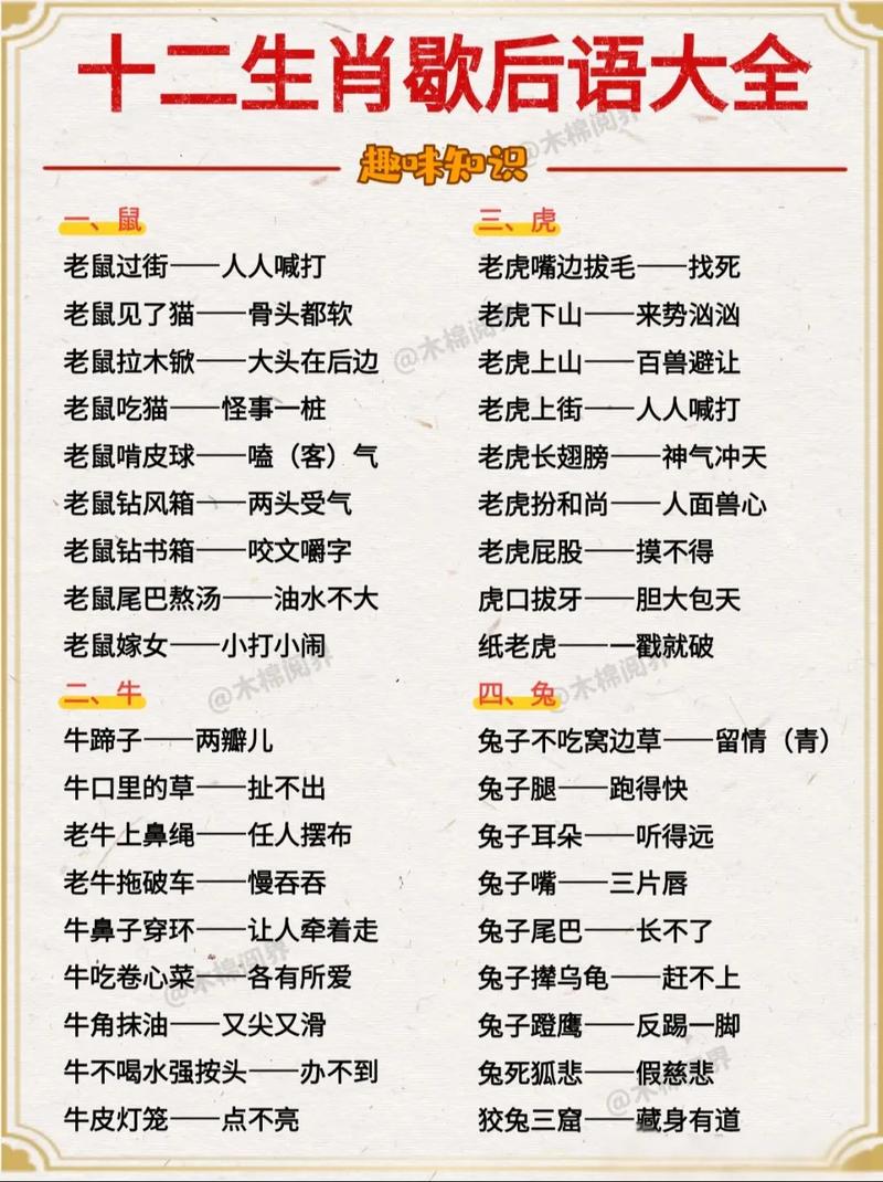 十二生肖的歇后语有哪些含义和故事背景？