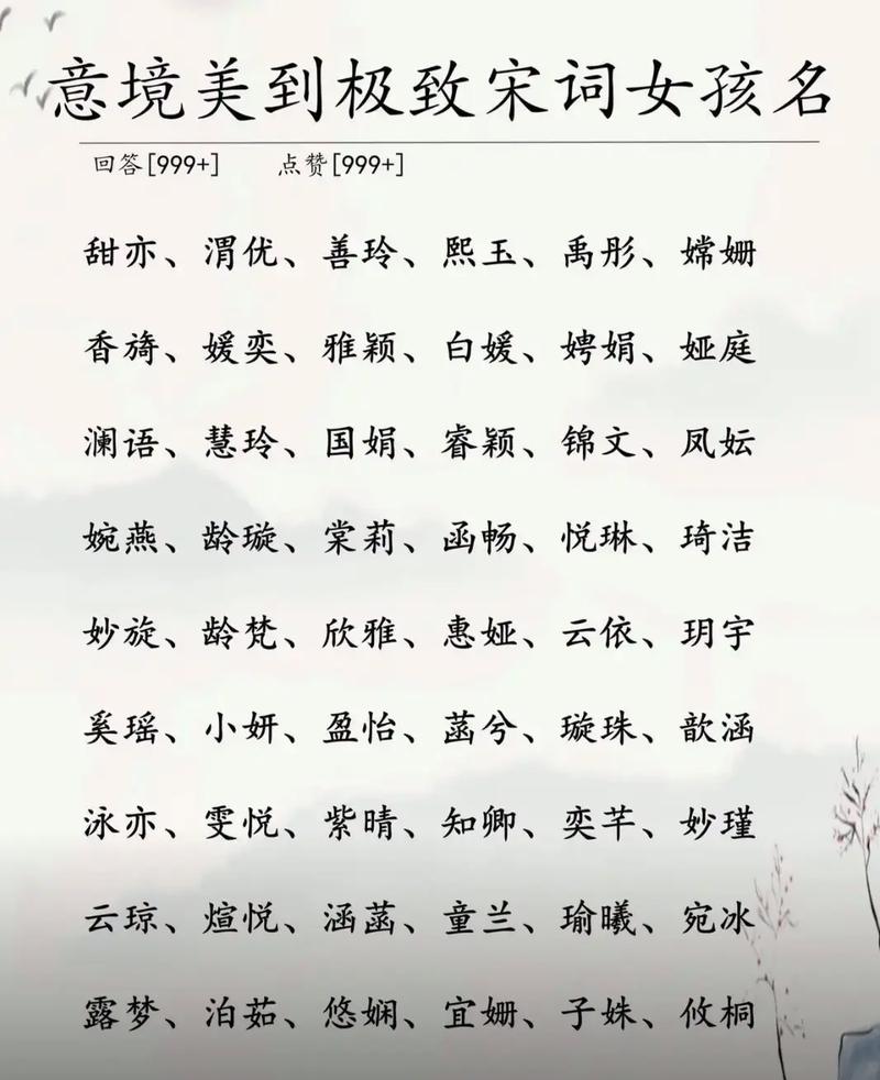 宋词中那些灵动的女孩名字，有没有什么特别的寓意或美好的寓意呢？