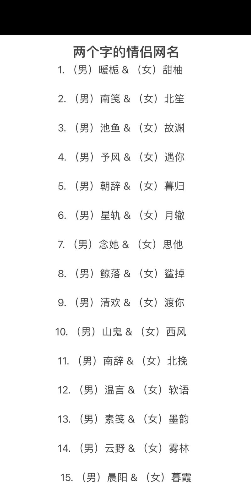 有没有独一无二的情侣名字，两个字的呢？