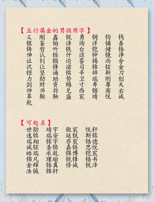 五行属金寓意好的汉字有哪些，适合用作带金的吉祥字？