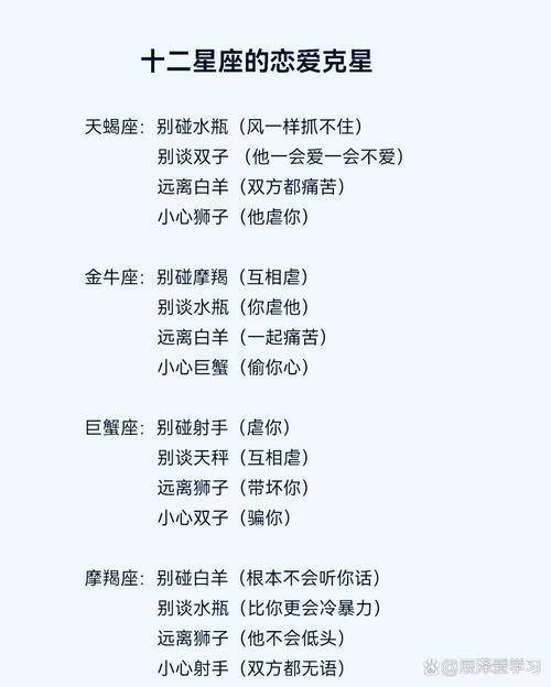 十二星座中，哪些星座是彼此的克星？