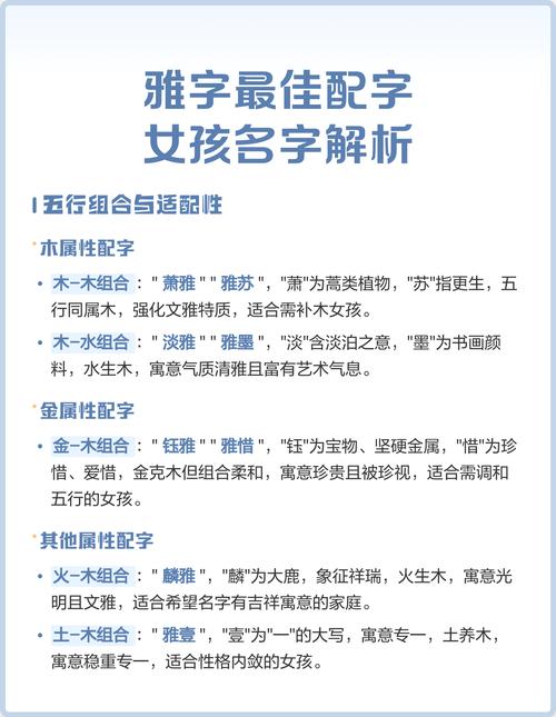 女孩名字中雅字搭配什么字听起来最好听？