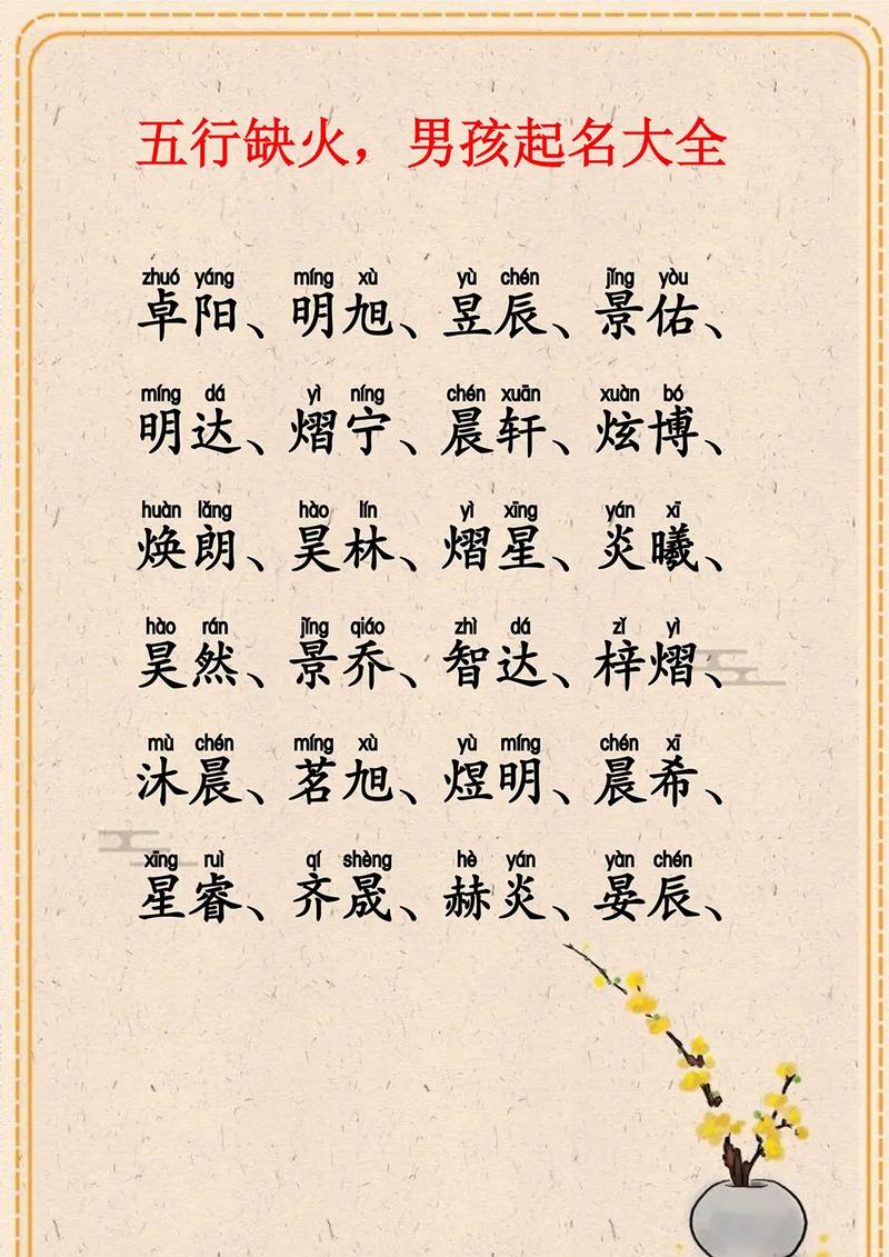 五行缺金火男孩取什么名字好？有没有适合五行补金火的男孩名字推荐？