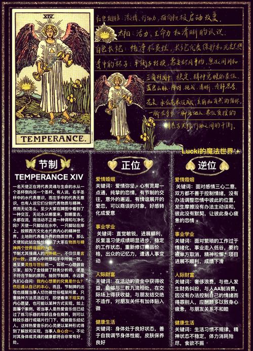 塔罗牌中节制正位和节制逆位在爱情和事业上分别代表什么含义？