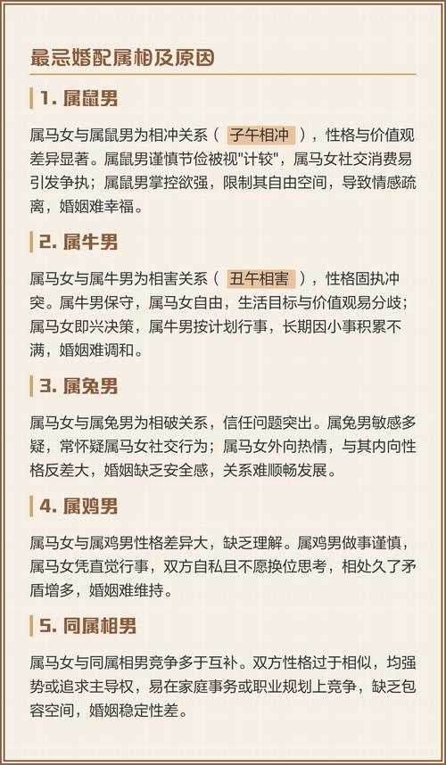 女属马在婚配时有哪些属相是忌讳的？
