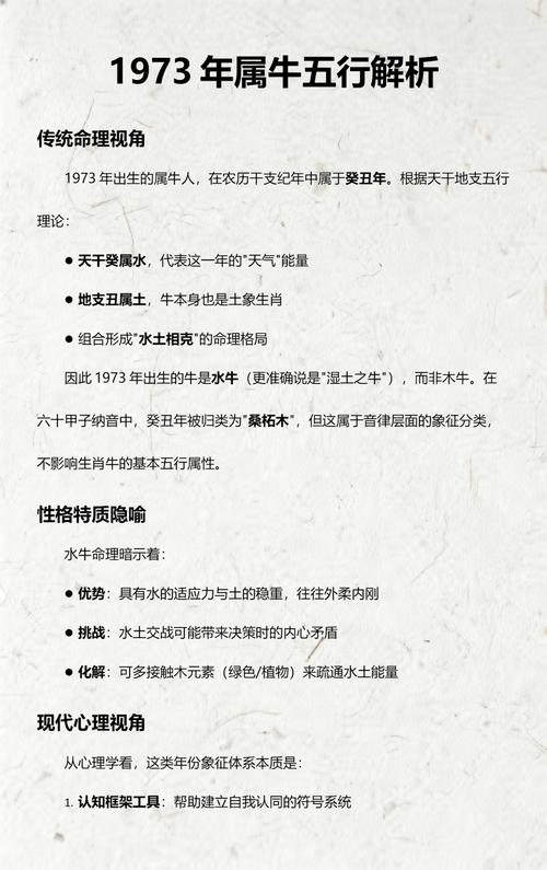 1973年正月五行属什么？1973年1月出生的属牛人是什么命？五行命理如何解析？
