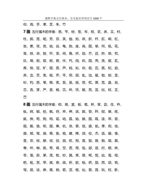 五行属木的7画字有哪些？能否列举一下？