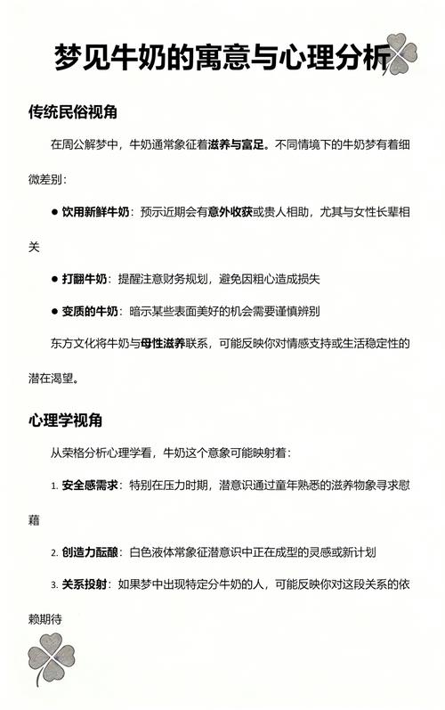 梦见牛奶预示着什么？是好运还是警示？
