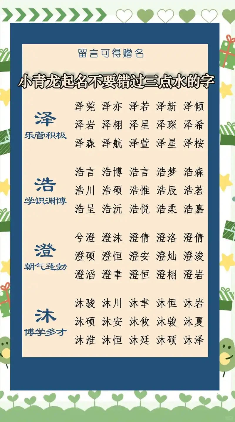 有没有带三点水寓意好的字男孩取名大全，适合用作男孩名字？