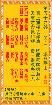 临水宫太保灵签59签，天师灵签第五十一签，请问这签意味着什么？