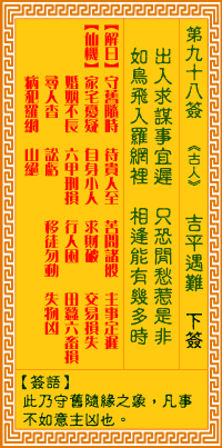 月考灵签93和太上灵签98分别代表什么含义？