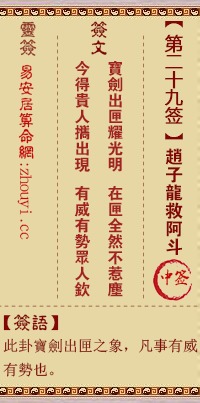 观音灵第二十九签佛祖签，能否详细解释其寓意和象征？