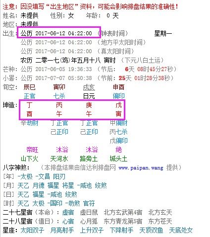 2017年6月14日八字是什么，能否详细解析？
